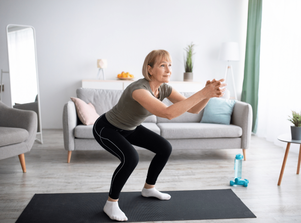 Person practicing seated shoulder mobility